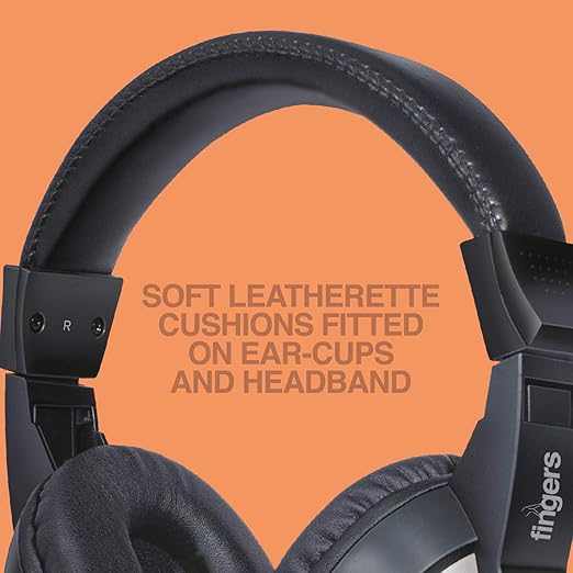 FINGERS F10 WIRED HEADPHONE ON-EAR WITH BUILT-IN ADJUSTABLE MIC (CRYSTAL CLEAR SOUND, 40 MM POWERFUL DRIVERS, DUAL 3.5 MM CONNECTORS FOR LAPTOPS/PCS) - BLACK + SLATE GREY