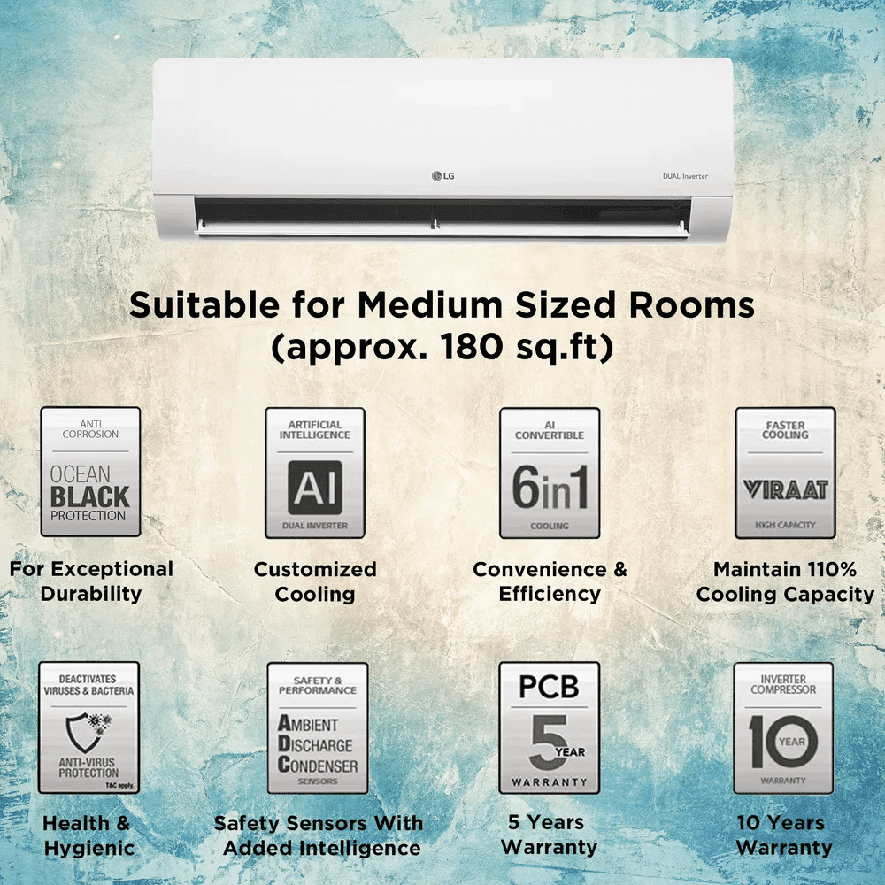 LG TS 6 IN 1 CONVERTIBLE 1.5 TON 5 STAR DUAL INVERTER SPLIT AC WITH AI TECHNOLOGY (COPPER CONDENSER, TS-Q19ANZE.AMLG)