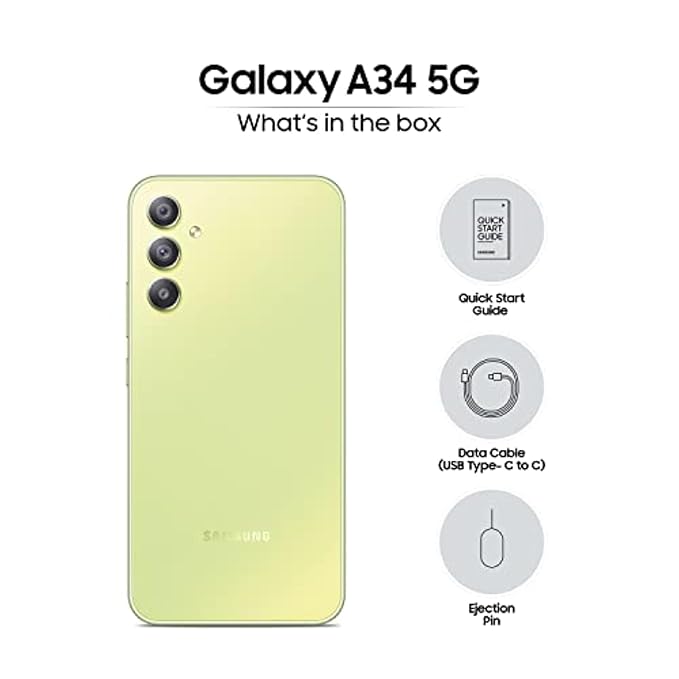 SAMSUNG GALAXY A34 5G (AWESOME LIME, 8GB, 128GB STORAGE) | 48 MP NO SHAKE CAM (OIS) | IP67 | GORILLA GLASS 5 | VOICE FOCUS | WITHOUT CHARGER