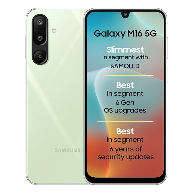 SAMSUNG GALAXY M16 5G (THUNDER BLACK, 4GB RAM, 128 GB STORAGE) | MEDIATEK DIMENSITY 6300 | ANTUTU SCORE 422K+ | SUPER AMOLED DISPLAY | 25W FAST CHARGING | 6 GEN. OF OS UPGRADES | WITHOUT CHARGER