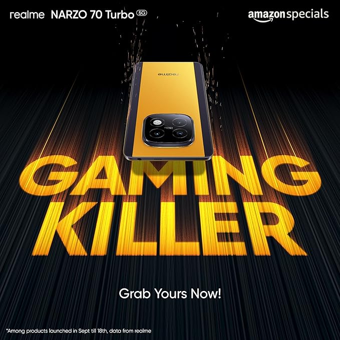 REALME NARZO 70 TURBO 5G (TURBO GREEN,6GB RAM,128GB STORAGE) | SEGMENT'S FASTEST DIMENSITY 7300 ENERGY 5G CHIPSET | MOTORSPORTS INSPIRED DESIGN
