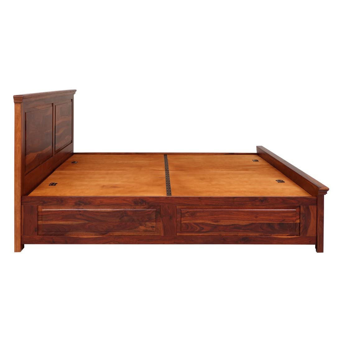 SOLID SAGWAN WOOD SOPHIAZ BED WITH STORAGE IN WALNUT FINISH FOR BED ROOM, LIVINGROOM (KING, WITH SIDE TABLE)