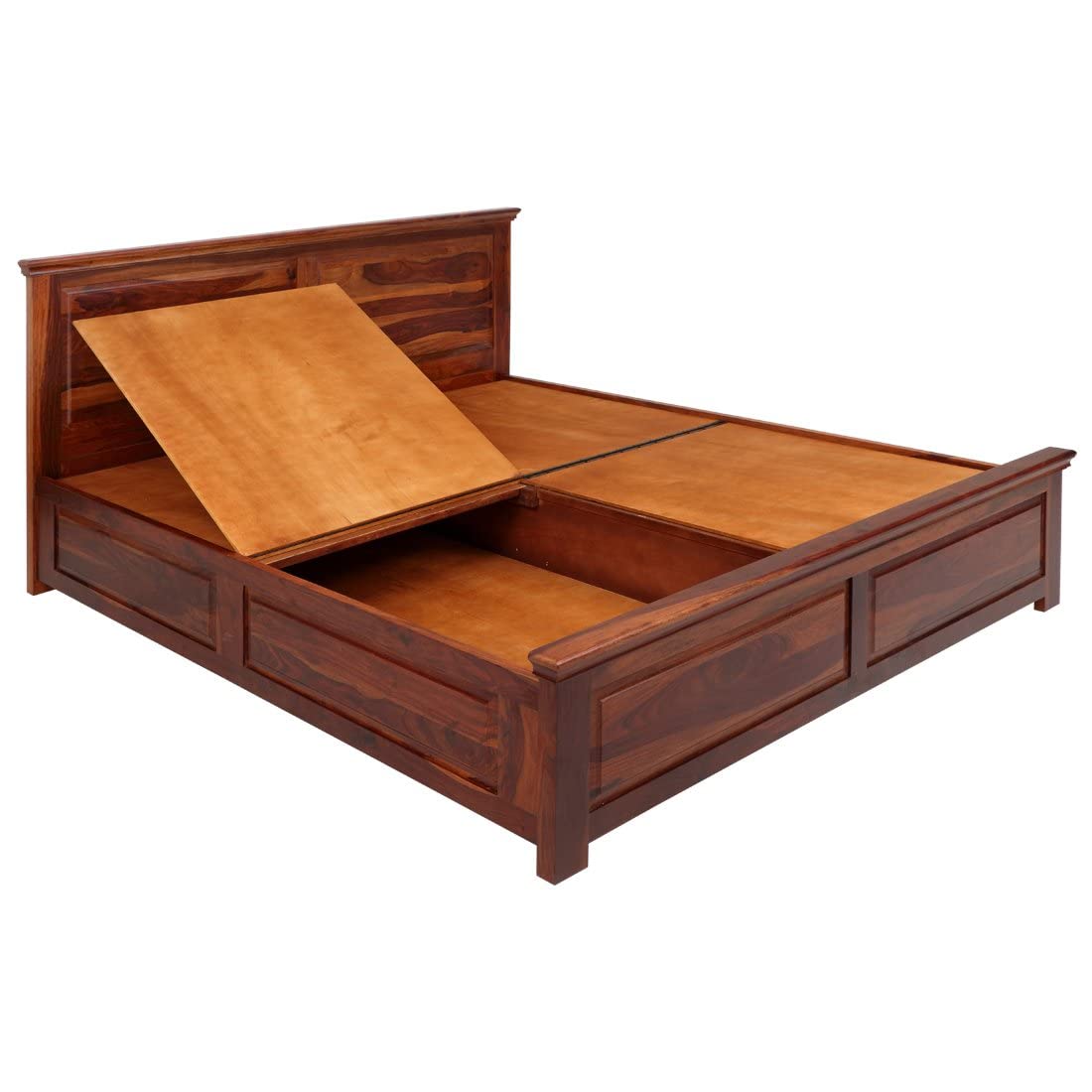 SOLID SAGWAN WOOD SOPHIAZ BED WITH STORAGE IN WALNUT FINISH FOR BED ROOM, LIVINGROOM (KING, WITH SIDE TABLE)