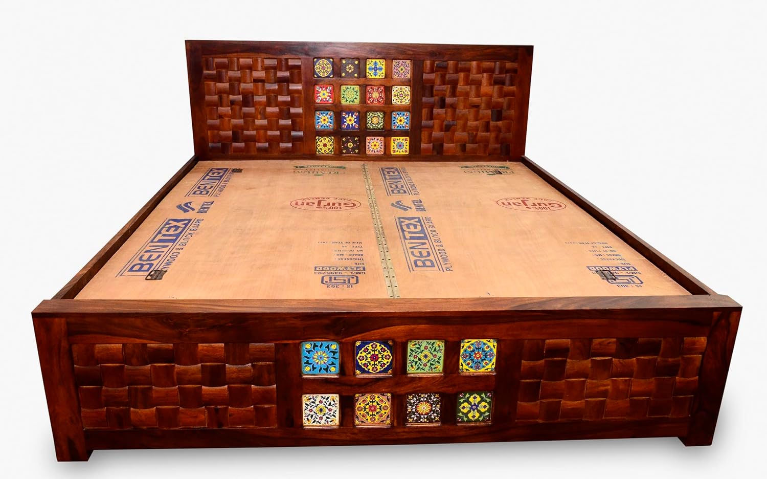  SHEESHAM WOOD NIWAR KING SIZE BED WITH BOX STORAGE FOR LIVING ROOM WOODEN FURNITURE FOR HOME (HONEY BROWN)